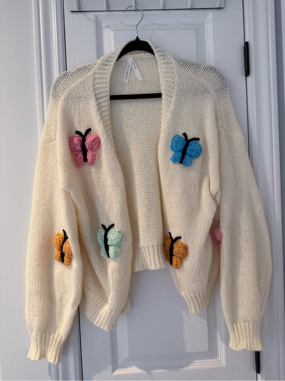 Dreamers Cream Cardigan with Pink, Blue, Mint, and Orange Butterfly AppliquƩs